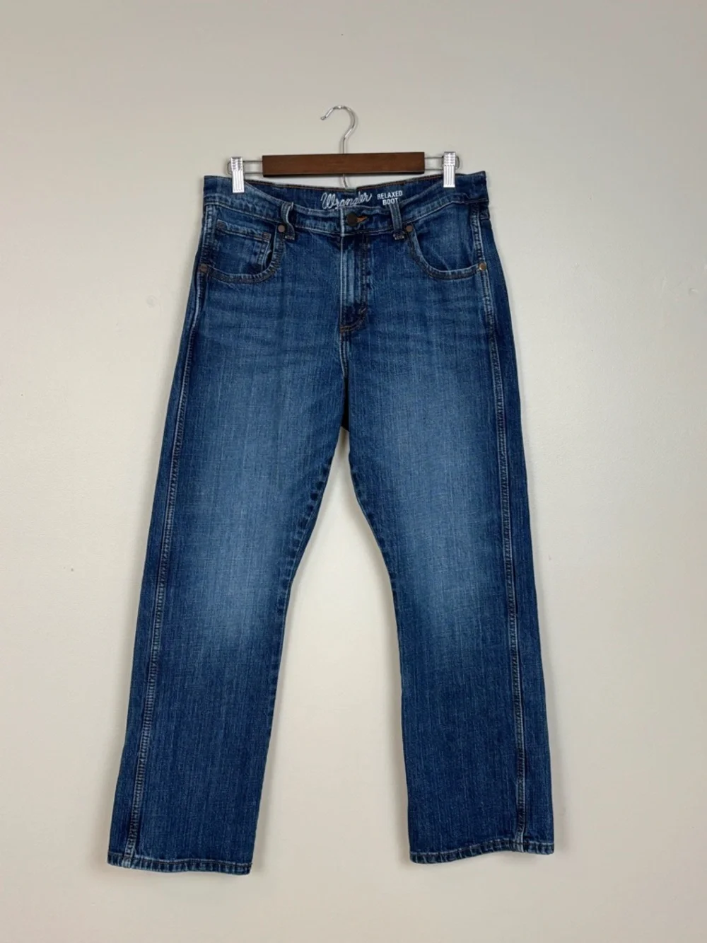 Wrangler Retro Jeans Mens‎ 32X30 (32x28.5) Blue Relaxed Boot Whiskered 5 Pocket